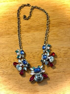 Loft Red Pink Clear Blue Rhinestones Gold-tone Chain Women's Fashion Necklace